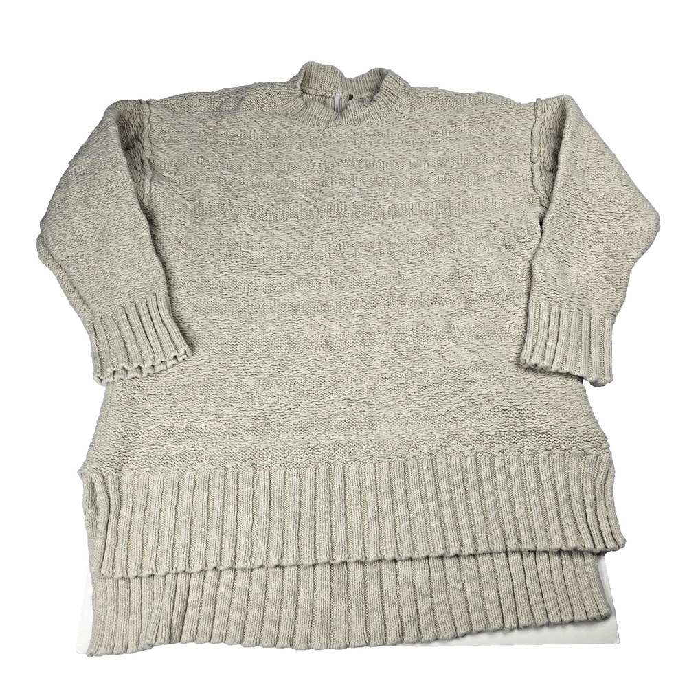 Free People Sweater Womens Medium‎ Beige Knit Pullover High Low Hem Ribbed Urban